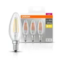 Produktbild: 3er-PACK OSRAM BASE Classic E14 LED-Leuchtmittel FILAMENT KLAR 4W=40W warmweisse