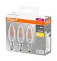 Produktbild: 3er-Pack Osram LED Kerze BASE Classic E14 Filament klar 4W warmweiss wie 40W