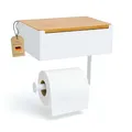 Produktbild: Pandonix® Toilettenpapierhalter mit Feuchttücherbox - Edelstahl & Bambus - Toilettenpapierhalter ohne Bohren - Weiß - klopapierhalter mit feuchttücherbox