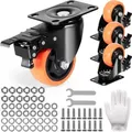 Produktbild: VEVOR Möbelrollen 4er-Set Lenkrollen PVC φ76,2mm Laufrollen 454kg Tragfähigkeit Transportrollen mit A/B-Bremsen Kastenrollen 360° Drehbar Schwe...