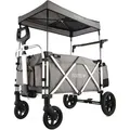 Produktbild: Bollerwagen Faltbar In Grau Mit Dach - Transportwagen Klappbar Hecktasche, Komfort-schiebegriff & Innenraumverlängerung 5-punkt-gurt Handwagen/leiterwagen - Fx-ctl900 - Fuxtec