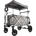Produktbild: Bollerwagen Faltbar In Grau Mit Dach - Transportwagen Klappbar Hecktasche, Komfort-schiebegriff & Innenraumverlängerung 5-punkt-gurt Handwagen/leiterwagen - Fx-ctl900 - Fuxtec
