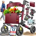 Produktbild: KESSER Leichtgewicht Rollator faltbar mit Sitz, Griff, Tasche, schmal für Senioren Wohnung, Klappbar, Höhenverstellbar, Reflektoren All Gelände Reifen Indoor-& Outdoor, Gehhilfe, Laufhilfe