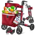 Produktbild: KESSER® Leichtgewicht Rollator faltbar mit Sitz, Griff, Tasche, schmal für Senioren Wohnung, Klappbar, Höhenverstellbar, Reflektoren   All Gelände Reifen Indoor-& Outdoor, Gehhilfe, Laufhilfe