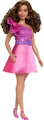 Produktbild: Barbie Fashionistas Puppe #225, kruvige Körpergröße mit braunem Haar, glitzerndem Kleid in Pink und Zubehörteilen, sammelbare Modepuppe zum 65. Jubiläum, HRH22