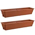 Produktbild: BURI 2X Blumenkasten 100cm Balkonkasten mit Wasserspeicher 25L - Blumenkästen wetterfest Pflanzkasten mit Einsatz für Garten und Balkon witterungsbeständig, Terrakotta