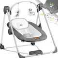 Produktbild: KIDIZ® Babywippe Babyschaukel mit 5 Geschwindigkeitseinstellungen zusammenklappbarer Baby Wippe Schaukel Babyhochstuhl mit Spielbogen Spielzeugen ... - Grau