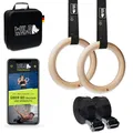 Produktbild: Wild Instincts® Premium Turnringe Holz 32mm mit WebApp/Trainingsringe mit Gurtbändern + Tasche/Ringe Training/Gymnastikringe zum Turnen/Calisthenics Ringe/Gymnastic Rings