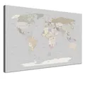 Produktbild: Weltkarte-Pinnwand als Leinwandbild, pinne Deine Reisen und Erinnerungen – World Map Light - Deutsch - Landkarten-Wandbild in hellgrau, 80 x 60 cm