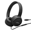 Produktbild: JBL Tune 520C, kabelgebundene On-Ear-Kopfhörer mit Mikrofon, Pure Bass Sound, EQ-Presets, USB-C-Anschluss, faltbares Design und kabelsalatfreies Kabel, Schwarz