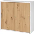 Produktbild: bümö Schiebetürenschrank 3OH - Aktenschrank abschließbar, Sideboard Schrank mit Schiebetüren in Weiß/Asteiche, Relinggriff - Büroschrank aus Holz mit