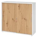 Produktbild: bümö Schiebetürenschrank 3OH - Aktenschrank abschließbar, Sideboard Schrank mit Schiebetüren in Weiß/Asteiche, Relinggriff - Büroschrank aus Holz mit Schiebetür, Büro Kommode für Ordner & Co.
