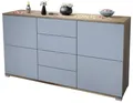Produktbild: Vladon Sideboard Rova V1 (Kommode mit 4 Türen, 4 Schubladen, Made in Germany), Eiche Evoke/Denim matt (138,5 x 75,5 x 35)
