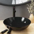Produktbild: vidaXL Badezimmer Waschbecken mit Wasserhahn Ablaufgarnitur Schwarz NEU
