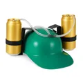 Produktbild: Relaxdays Party Trinkhelm, Helm mit Schlauch, für 2 Dosen Bier, Spaßartikel Fasching u. Fußball, Bierhelm, grün