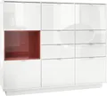 Produktbild: Vladon Highboard Sideboard Metro V2, Germany, Korpus in Weiß Hochglanz / Fronten in Weiß Hochglanz mit Einsatz in Bordeaux Hochglanz