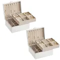 Produktbild: SONGMICS Schmuckkästchen 2 Ebenen, 2er Set, Schmuckkasten mit Griff, flexibles Schmucktablett, Schmuckbox, Schmuckaufbewahrung, schwebender Effekt, 20,5 x 24 x 11 cm, Geschenkidee, weiß JBC165W01-2J