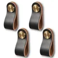 Produktbild: HOOZ 4 Stück PU Ledergriffe für Möbel, Schrankknöpfe mit Schrauben, Handgemachte Griff Möbelknöpfe, für Küchenschränke und Kleiderschrank (14cm x 2,5cm) (Schwarz)