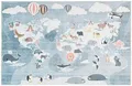 Produktbild: Spielteppich Weltkarte mit Tieren - Blau-Grau 195 x 280 cm - Waschbar & rutschfest - Lernteppich fürs Kinderzimmer - Schlafzimmer Teppich