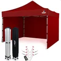 Produktbild: Economic Star Faltpavillon Wasserdicht mit 3 Seitenteile + 8 Partyzelt Heringe + 4 Seile + Schutzhülse für Rennzelt, UV-Schutz 50+ Pop-Up Marktzelt (Rot, 3x3)