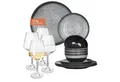 Produktbild: Moritz Geschirr-Set Camping Geschirr Stone Grey + Milano Weißweingläsern