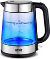 Produktbild: Wasserkocher Glas, 1.7 Liter mit LED-Beleuchtung Sockel, Abschaltautomatik, Trockenlaufschutz, Kalkfilter, 360° Basis, Tragbarer 2200 Watt BPA Free