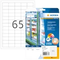 Produktbild: HERMA 4388 Tiefkühletiketten, 25 Blatt, 38,1 x 21,2 mm, 65 pro A4 Bogen, 1625 Stück, selbstklebend, bedruckbar, matt, blanko Papier Gefrieretiketten, Klebeetiketten Aufkleber für Gefriergut, weiß