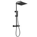 Produktbild: JOHO Thermostat Duschsystem aus Edelstahl, Regendusche Duschset mit Mischbatterie Duscharmatur matt schwarz(XXL Kopfbrause 30x30cm)
