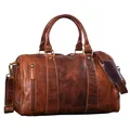 Produktbild: STILORD 'Keanu' Leder Weekender Herren kleine Vintage Reisetasche zum Umhängen Handgepäck Reisegepäck in Kabinengröße echtes Rindsleder, Farbe:Kara - Cognac