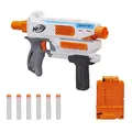 Produktbild: Nerf Modulus Mediator Blaster – feuert 6 Darts nacheinander ab, Pump-Action, Schnellfeuer, enthält 6-Dart Clip-Magazin und 6 Nerf Elite Darts