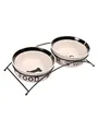Produktbild: Trixie Food/Water bowl set ceramic/metal 2 × 1.6 l/ř 20 cm/41 × 10 × 20 cm white/black TX24642