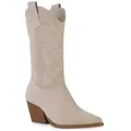Produktbild: VAN HILL 840142 Cowboystiefel Damen Cowboystiefel Stiefel Stickereien Holzoptikabsatz beige 37 EU