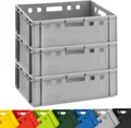 Produktbild: 3x BURI Fleischkiste E2 Grau 60x40x20cm Lagerkiste, Meischkiste, Metzgerkiste Eurobox aus Deutschland lebensmittelecht, robust, stapelbar