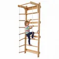 Produktbild: Relaxdays Sprossenwand, Kinder, Klimmzugstange, Kletterringe, Leiter, Hxbxt: 215 X 80 X 57,5 Cm, Kletterwand, Natur