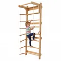 Produktbild: Relaxdays Sprossenwand, Kinder, Klimmzugstange, Kletterringe, Leiter, HxBxT: 215 x 80 x 57,5 cm, Kletterwand, natur
