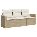 Produktbild: vidaXL Garten Sofa Garnitur 3-TLG., Gartenmöbel Set mit Kissen, Sitzgruppe für Garten Terrasse, Modular Gartensofa Lounge, Beige Poly Rattan