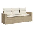 Produktbild: vidaXL Gartenlounge-Set 3-tlg. Garten-Sofagarnitur mit Kissen Beige Poly Rattan, (1-tlg)