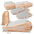 Produktbild: Packing Cubes Kompression für Koffer und Rucksack [4-teilig] mit Packbeutel - mehr Platz im Koffer oder Backpack durch Kompression – Packwürfel Rucksack für deine Wander Ausrüstung (gelb - beige)