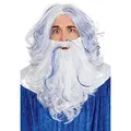 Produktbild: NET TOYS Zubehör-Set Wassermann für Erwachsene | Weiß-Blau | Wertige Männer-Perücke mit Bart Neptun | Perfekt geeignet für Mottoparty & Fasching