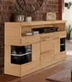 Produktbild: OTTO home Sideboard Ribe,130cm breit,Fronten Massivholz,2Türen mit gehärtetem Glaseinsatz, Korpus aus Holzwerkstoff, Metall Griffe,7 Fächer, Böden versetzbar