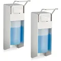 Produktbild: Relaxdays Desinfektionsspender, 2er Set, 500 ml, Eurospender für Desinfektionsmittel & Seife, Wandmontage, silber/weiß