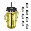 Produktbild: Relaxdays Trinkgläser mit Strohhalm & Deckel, 8er Set Eisteebecher, Limonadengläser Kaktus, 500 ml, Gastro, transparent