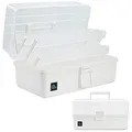 Produktbild: Creahaus 33cm 3-Regal Mehrzweck-Aufbewahrungsbox, Sortierbox, Organizer Box, Bastelbox, Nähkasten, Medizinkoffer, Toolbox, Angelkoffer mit 2 Regalen (Weiß)
