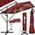 Produktbild: tillvex® Alu Sonnenschirm Rechteckig Ø 330 cm mit LED Solar Rot + Abdeckung mit Kurbel | Ampelschirm mit Ständer & Windschutz | Gartenschirm UV-Schutz, wasserdicht, 360° drehbar | Kurbelschirm Marktschirm
