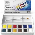 Produktbild: Winsor & Newton 0390640 Cotman Sketchers Pocket Box Aquarellfarbe, 12 hochwertige Wasserfarben in 1/2 Näpfen, 1 Pinsel, 1 Mischpalette