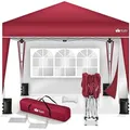 Produktbild: tillvex Pavillon 3x3m wasserdicht Rot - mit 2 Seitenteilen Pop-Up Faltpavillon höhenverstellbar Gartenzelt UV Schutz 50+ Partyzelt mit Tasche für
