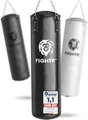 Produktbild: FIGHTR® Boxsack gefüllt/ungefüllt - extrem robust & langlebig | Boxsack Set inkl. 4-Punkt-Stahlkette für Boxen, Kickboxen, MMA, Muay Thai und weitere Kampfsportarten (leer, Schwarz/Weiß)