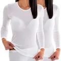 Produktbild: HERMKO 17830 2 Stück Damen Langarm Unterhemd, Shirt aus Baumwolle/Modal, Farbe:weiß, Größe:40/42 (M)