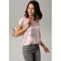 Produktbild: Shirtbluse LAURA SCOTT, Damen, Gr. 36, rosa (rosa, weiß), Web, Obermaterial: 100% Polyester. Rückenteil: 95% Viskose, 5% Elasthan, bedruckt, gemustert, figurumspielend hüftlang, Rundhals, Blusen, aus Satin mit dezentem Aufdruck