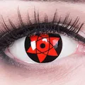 Produktbild: Meralens 1 Paar Farbige Anime Manga Kontaktlinsen Ohne Stärke mit gratis Kontaktlinsenbehälter - Sharingan Uchiha in rot schwarz perfekt zu Hereos of Cosplay, Halloween rote 12 Monatslinsen